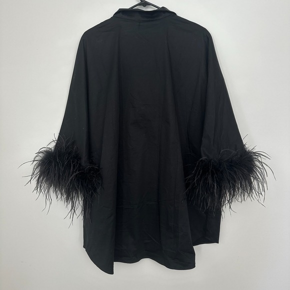 Tuckernuck Blouse Womens XL Boxy Black Feather Willow Glam Pullover Stand Collar - Picture 2 of 9
